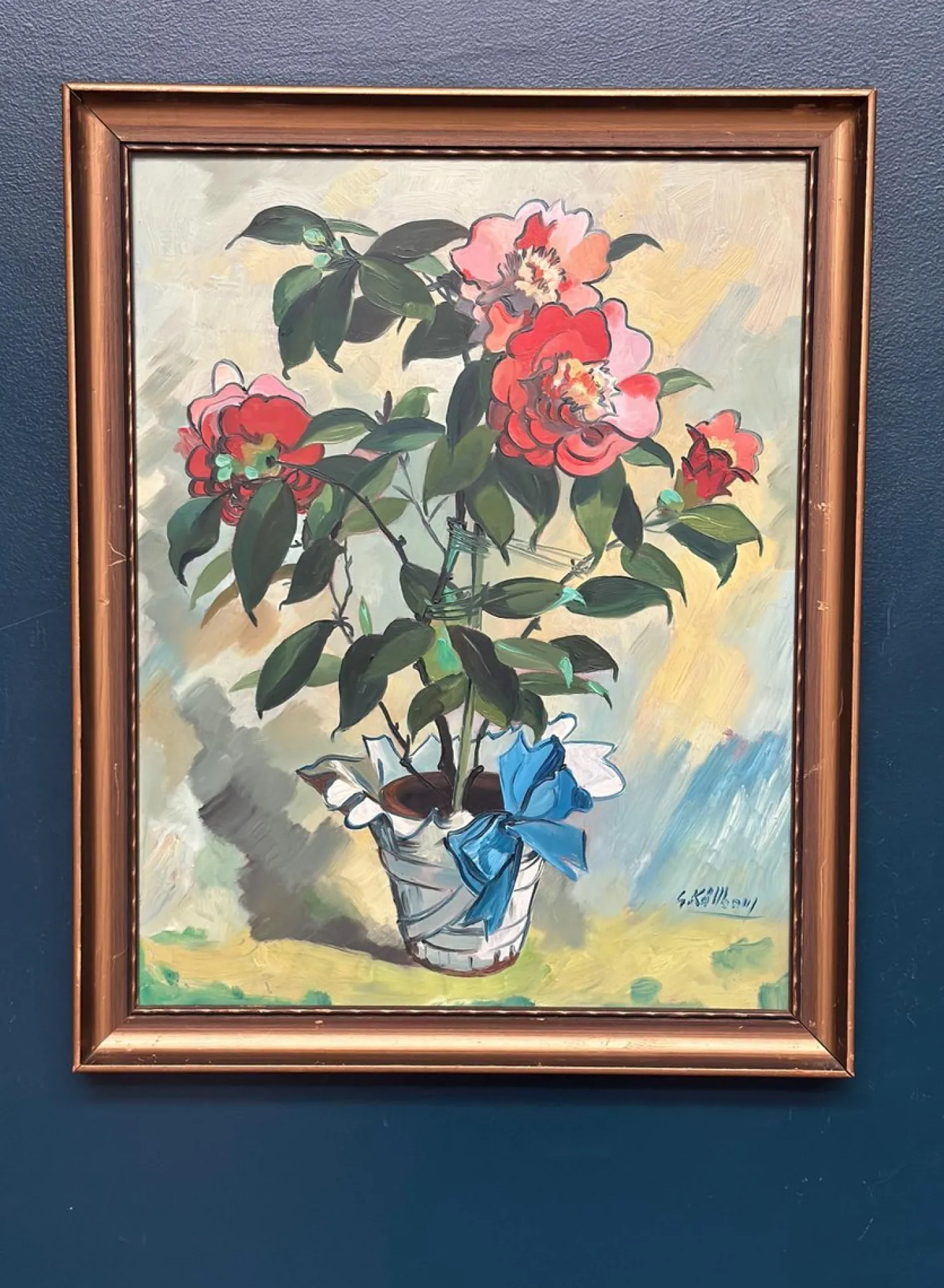 G. Källbom, Flower Motif in Pot, 1960s, Oil on Panel, Framed