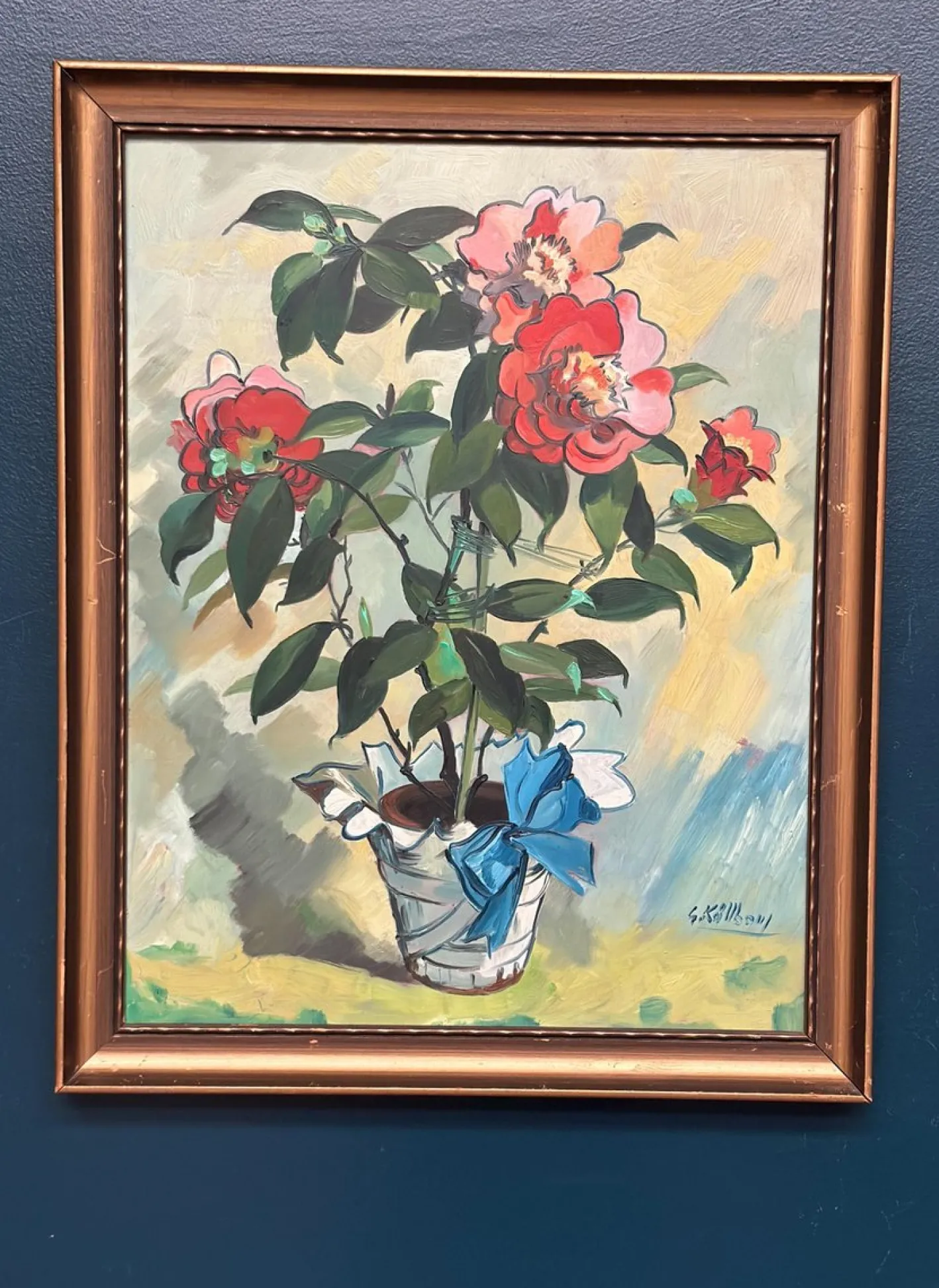 G. Källbom, Flower Motif in Pot, 1960s, Oil on Panel, Framed