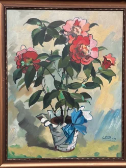 G. Källbom, Flower Motif in Pot, 1960s, Oil on Panel, Framed