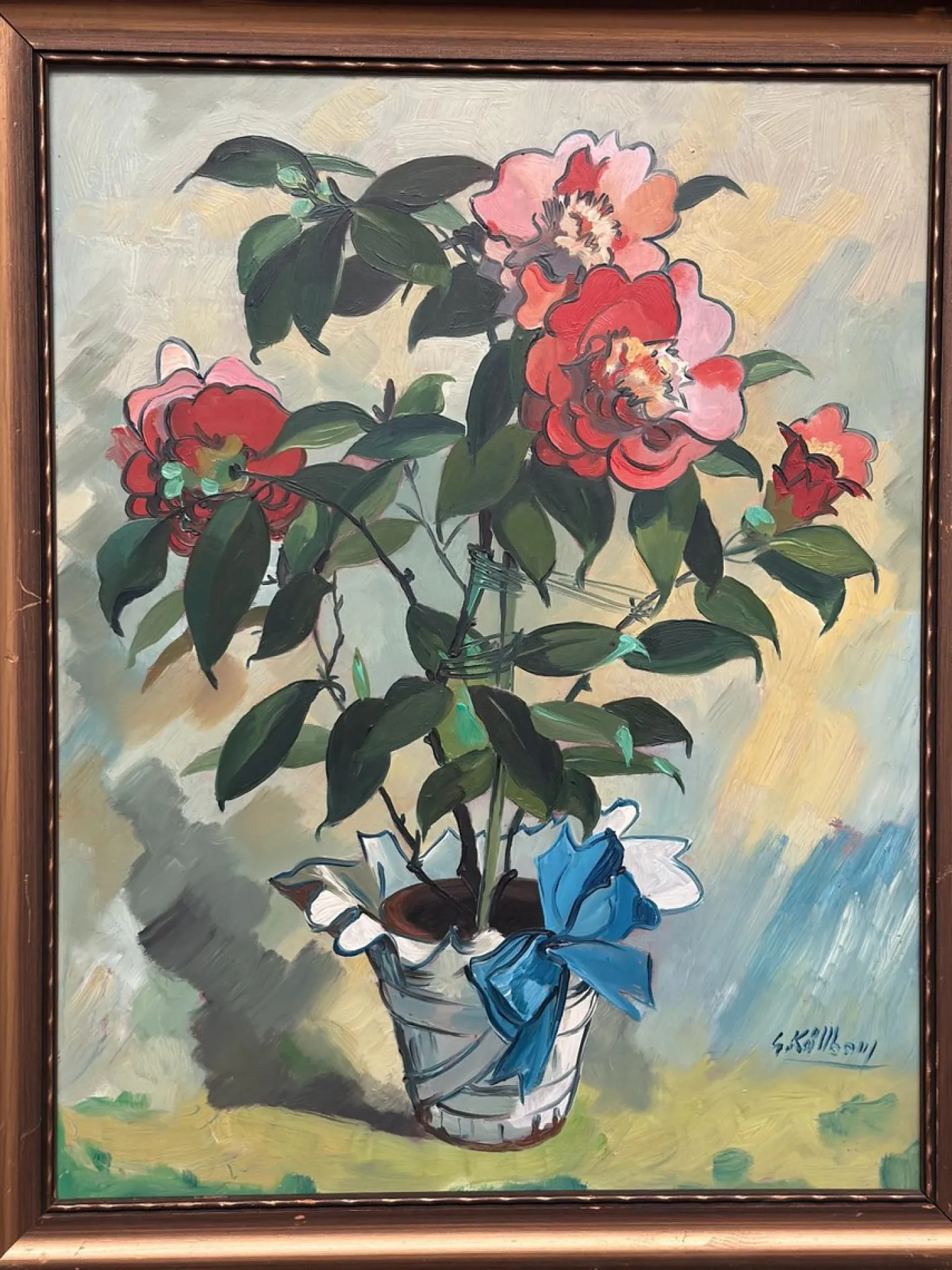 G. Källbom, Flower Motif in Pot, 1960s, Oil on Panel, Framed