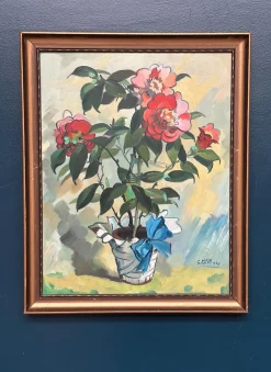 G. Källbom, Flower Motif in Pot, 1960s, Oil on Panel, Framed