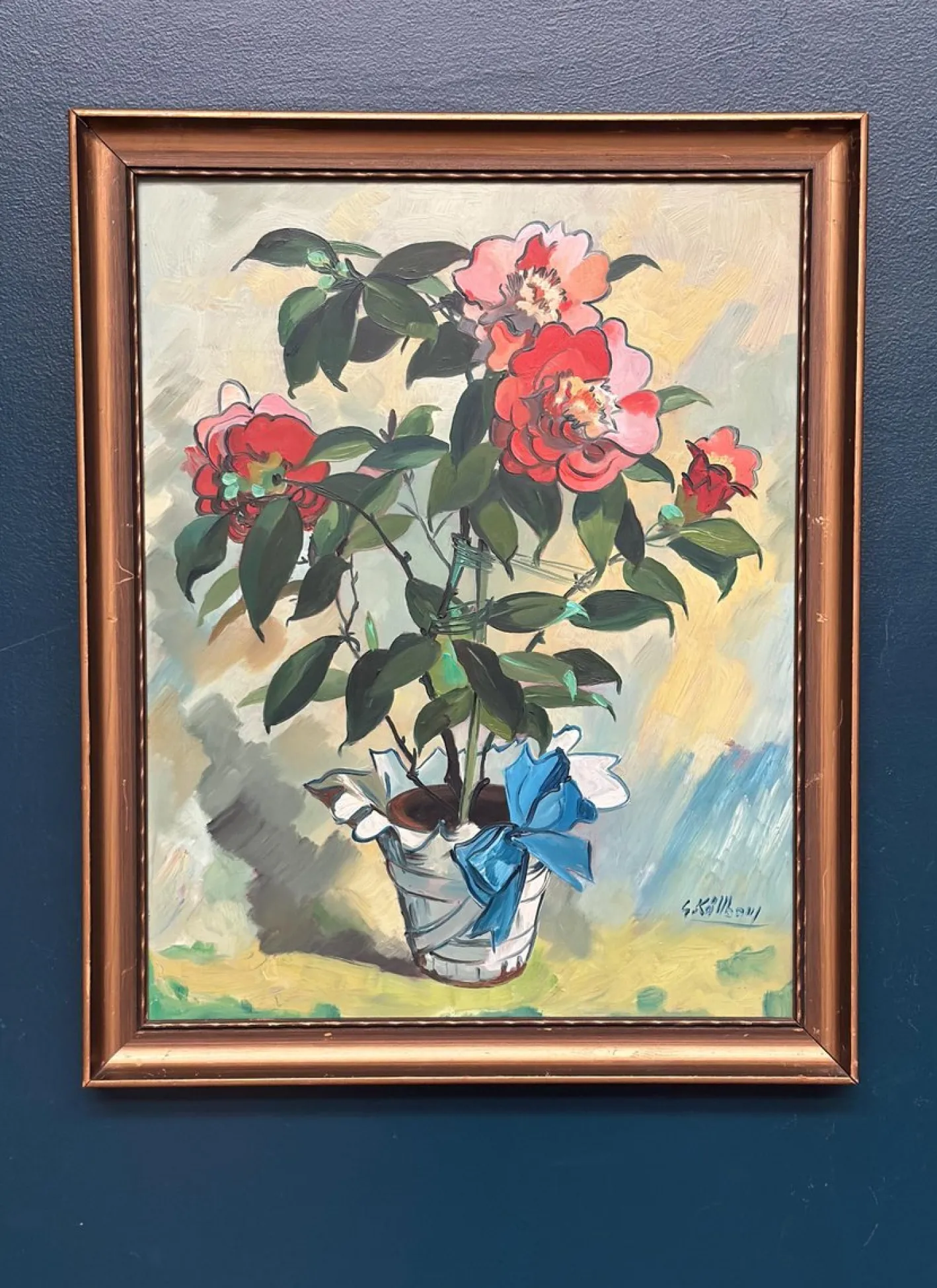 G. Källbom, Flower Motif in Pot, 1960s, Oil on Panel, Framed