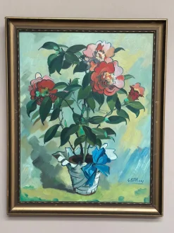 G. Källbom, Flower Motif in Pot, 1960s, Oil on Panel, Framed