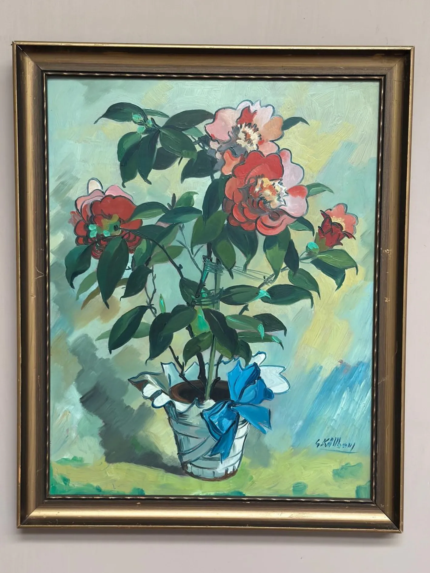 G. Källbom, Flower Motif in Pot, 1960s, Oil on Panel, Framed