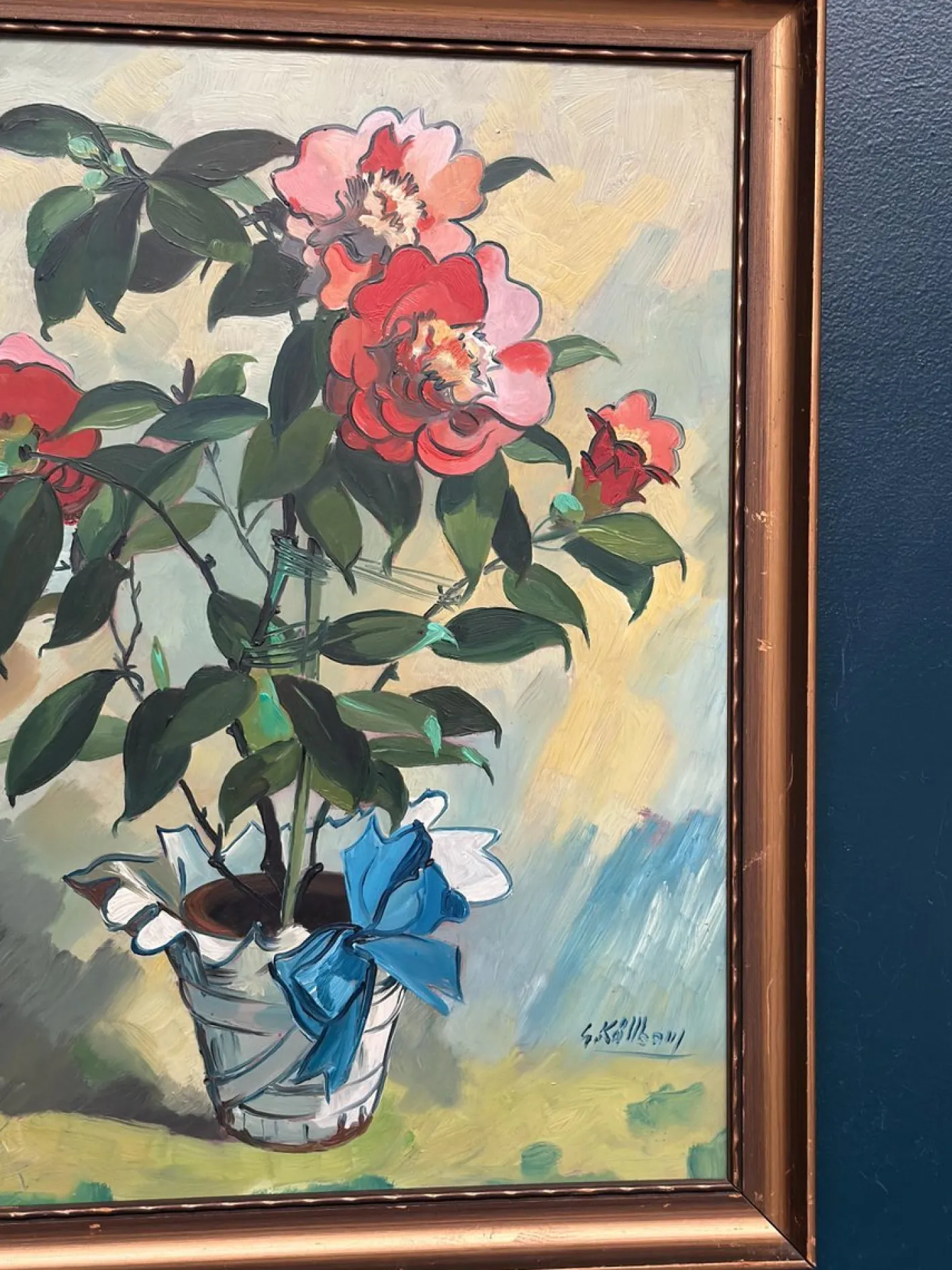 G. Källbom, Flower Motif in Pot, 1960s, Oil on Panel, Framed