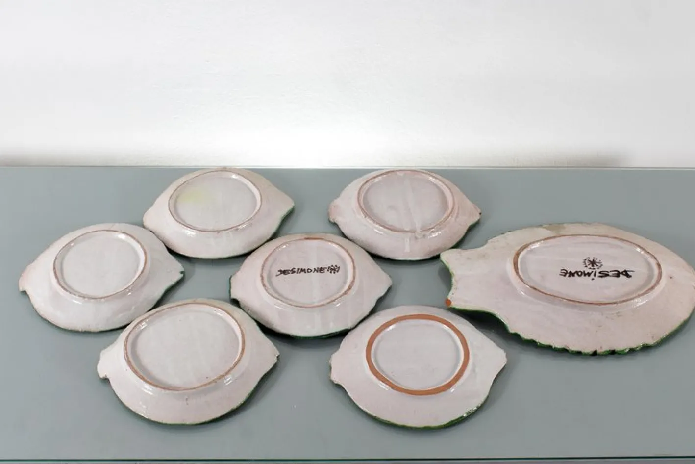 Glasierte Mid-Century Keramik Teller von De Simone, Italien, 1960er, 7 . Set