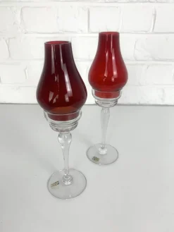 Glas Kerzenhalter von Gunnar Ander für Lindshammar, Schweden, 1950er, 2er Set