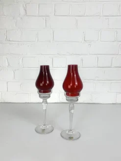 Glas Kerzenhalter von Gunnar Ander für Lindshammar, Schweden, 1950er, 2er Set
