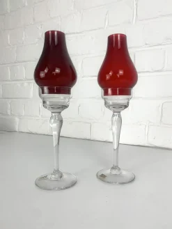 Glas Kerzenhalter von Gunnar Ander für Lindshammar, Schweden, 1950er, 2er Set