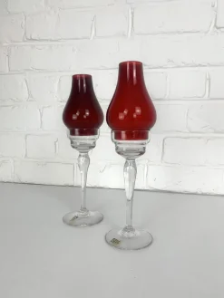 Glas Kerzenhalter von Gunnar Ander für Lindshammar, Schweden, 1950er, 2er Set