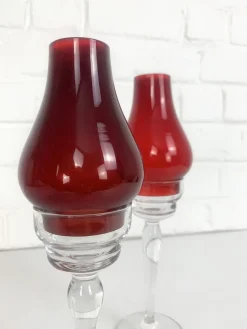Glas Kerzenhalter von Gunnar Ander für Lindshammar, Schweden, 1950er, 2er Set