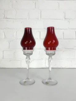 Glas Kerzenhalter von Gunnar Ander für Lindshammar, Schweden, 1950er, 2er Set