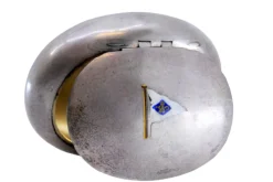 Glatte ovale Silberne Schnupftabakdose mit Emaille-Flagge und Klappdeckel