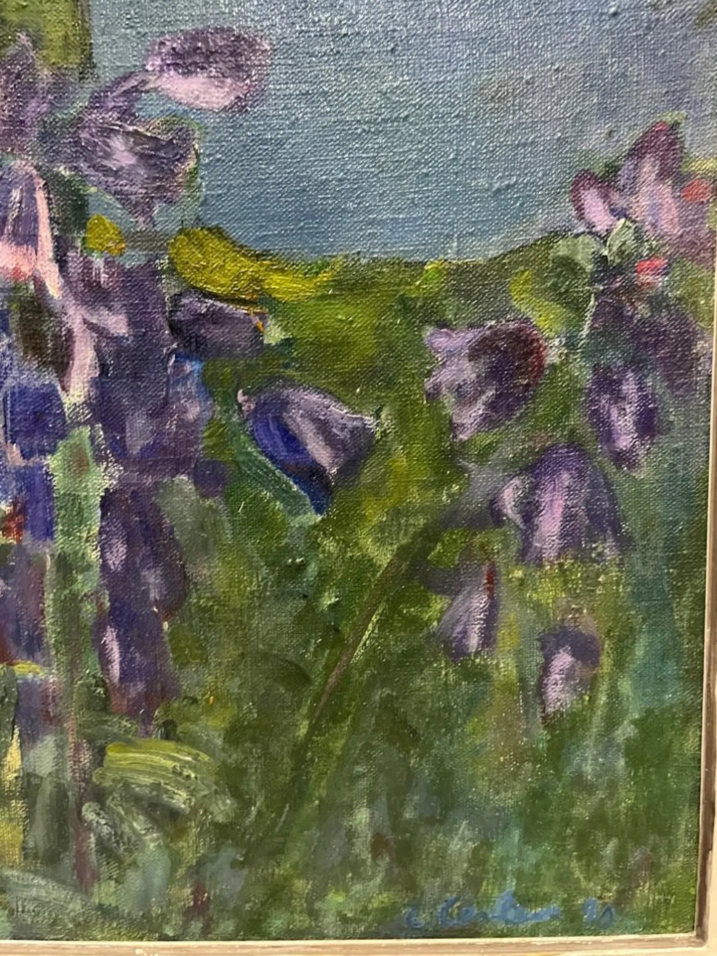 Gleb Savinov, Bluebells in the Garden, White Nights, 1990er, Öl