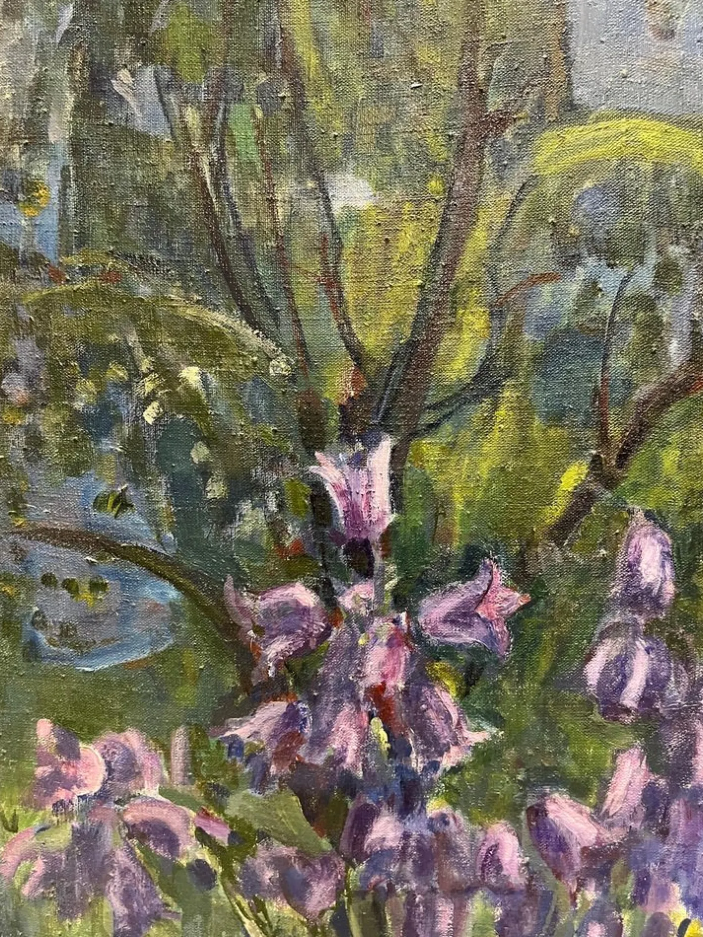 Gleb Savinov, Bluebells in the Garden, White Nights, 1990er, Öl