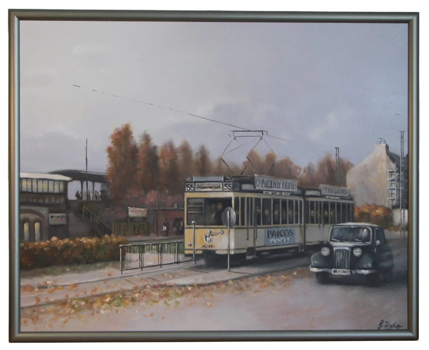 Günter Fischer, Spandau Westbahnhof in Berlin, 20. Jh., Öl auf Leinwand, gerahmt