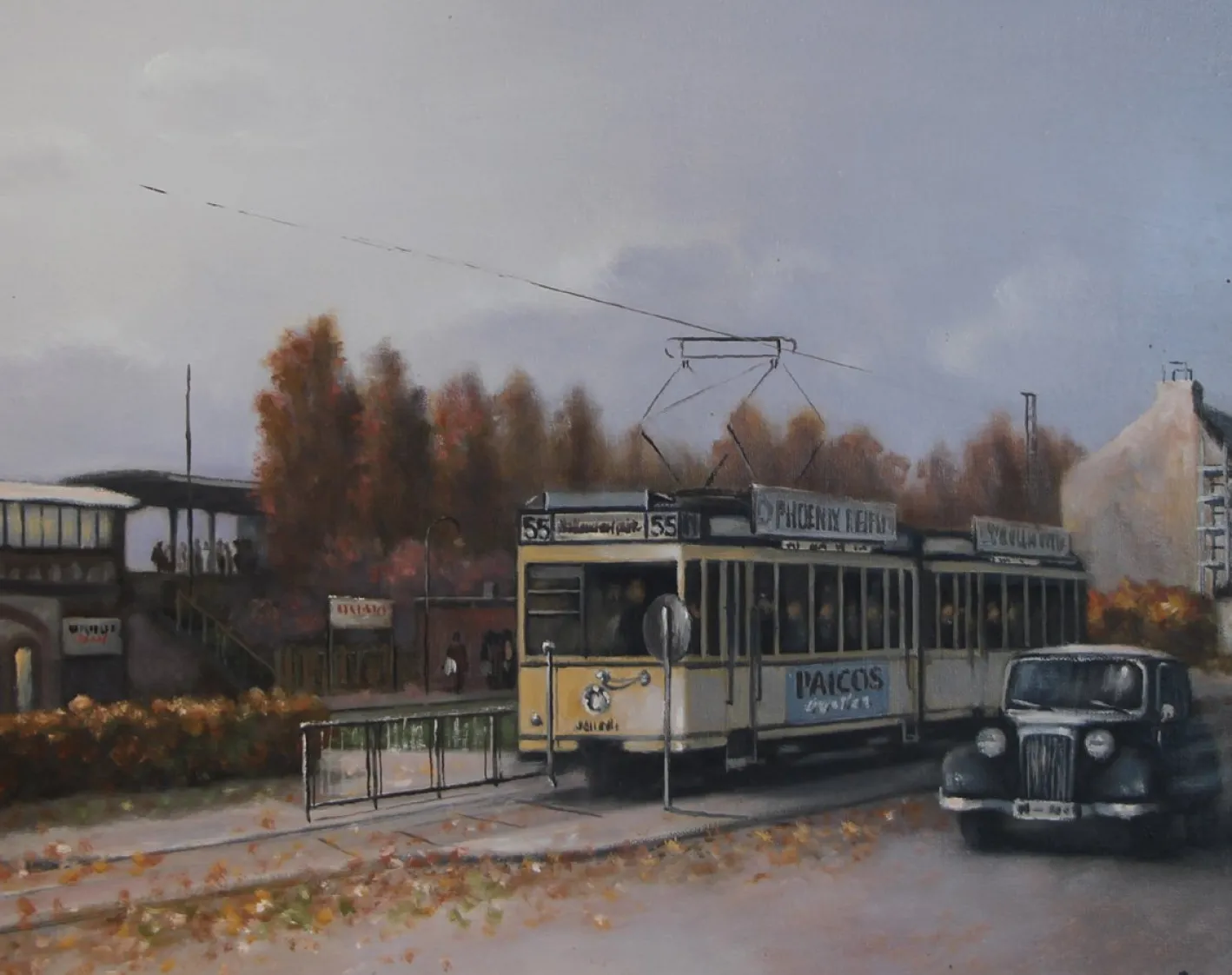 Günter Fischer, Spandau Westbahnhof in Berlin, 20. Jh., Öl auf Leinwand, gerahmt