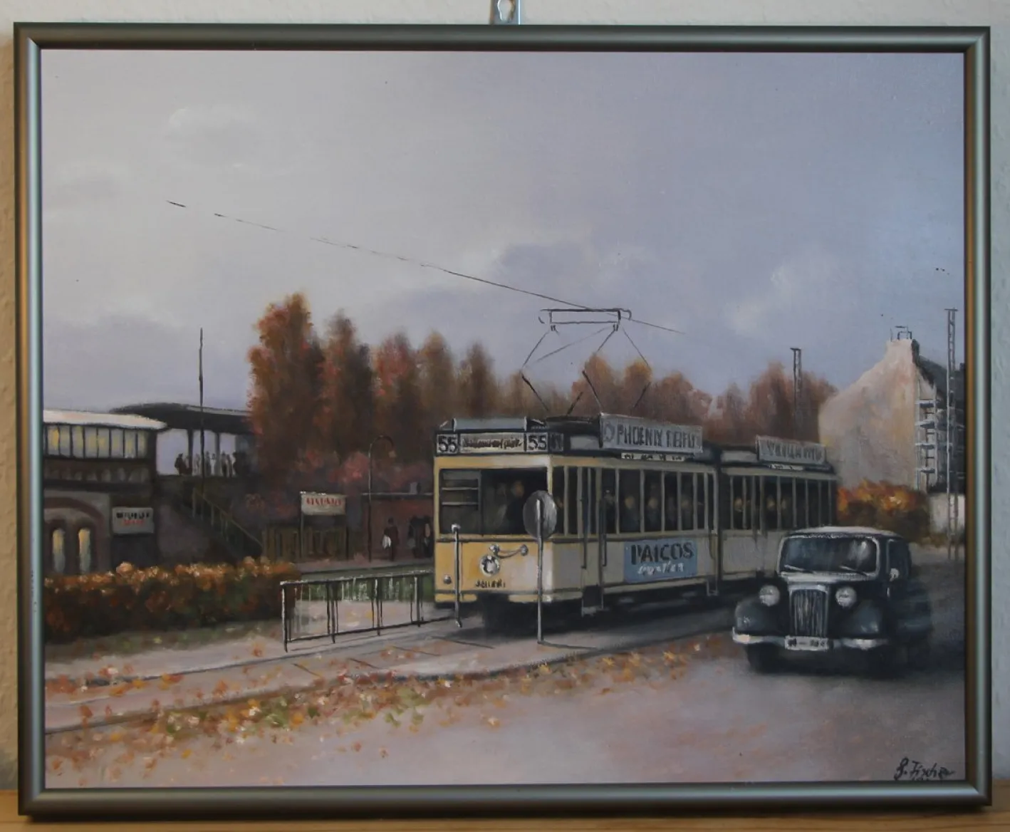 Günter Fischer, Spandau Westbahnhof in Berlin, 20. Jh., Öl auf Leinwand, gerahmt