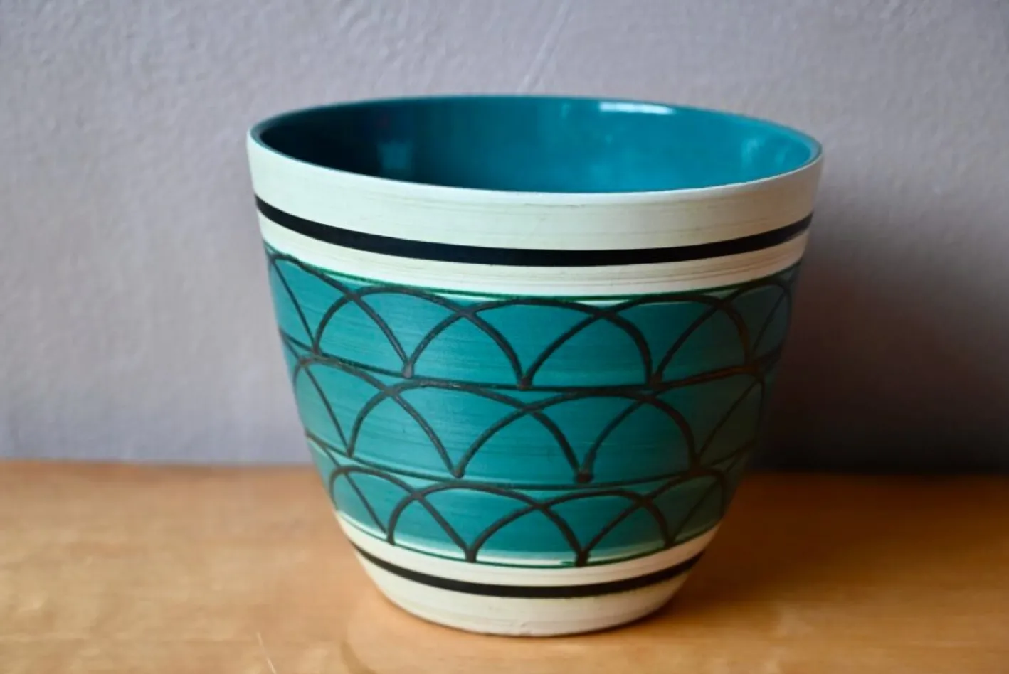 Grafischer grüner Keramik Pot Cache von Scheurich, 1970er