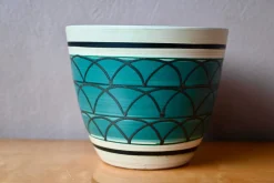 Grafischer grüner Keramik Pot Cache von Scheurich, 1970er