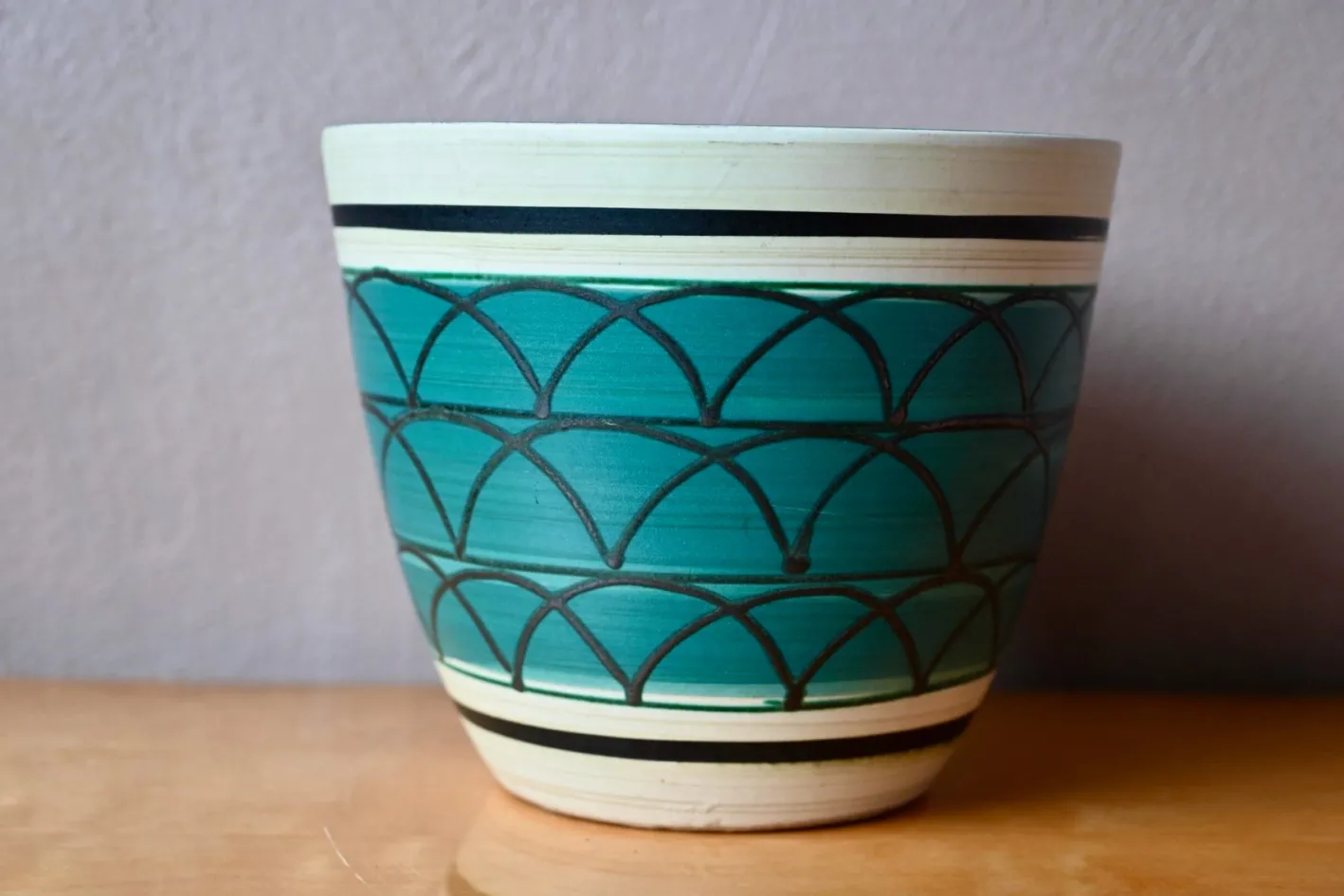Grafischer grüner Keramik Pot Cache von Scheurich, 1970er