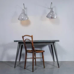 Grau emaillierte industrielle parabolische Lampen von Benjamin Crysteel, 1950er, 2er Set