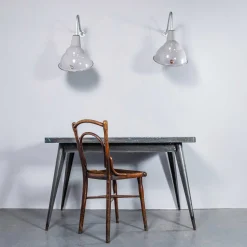 Grau emaillierte industrielle parabolische Lampen von Benjamin Crysteel, 1950er, 2er Set