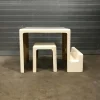Grauweißer Kinderschreibtisch und Hocker aus Kunststoff, 1970er, 2er Set