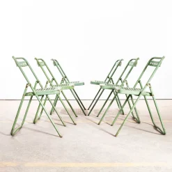 Grüne brutalistische französische Gartenstühle aus Metall, 1970er, 6er Set