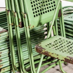Grüne brutalistische französische Gartenstühle aus Metall, 1970er, 6er Set