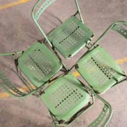Grüne brutalistische französische Gartenstühle aus Metall, 1970er, 6er Set