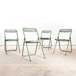 Grüne brutalistische französische Gartenstühle aus Metall, 1970er, 6er Set