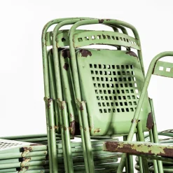 Grüne brutalistische französische Gartenstühle aus Metall, 1970er, 6er Set