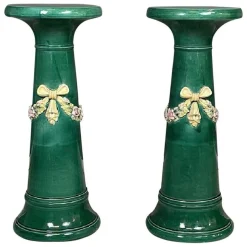 Grüne Italienische Keramiksäulen im Imperial Stil, 1930er, 2er Set
