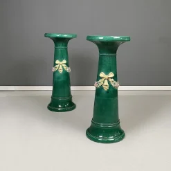 Grüne Italienische Keramiksäulen im Imperial Stil, 1930er, 2er Set