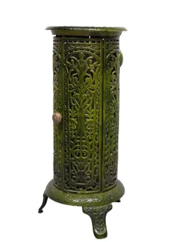 Grün emaillierter französischer Ofen aus Gusseisen, 19. Jh., 1890er