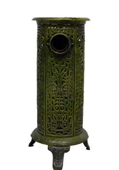 Grün emaillierter französischer Ofen aus Gusseisen, 19. Jh., 1890er