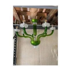 Grüner Kronleuchter aus Muranoglas mit durchsichtigen Rostrato Leuchten von Simoeng