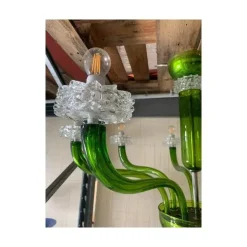 Grüner Kronleuchter aus Muranoglas mit durchsichtigen Rostrato Leuchten von Simoeng