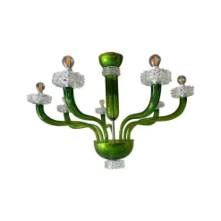 Grüner Kronleuchter aus Muranoglas mit durchsichtigen Rostrato Leuchten von Simoeng