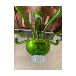 Grüner Kronleuchter aus Muranoglas mit durchsichtigen Rostrato Leuchten von Simoeng