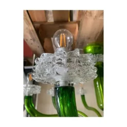 Grüner Kronleuchter aus Muranoglas mit durchsichtigen Rostrato Leuchten von Simoeng
