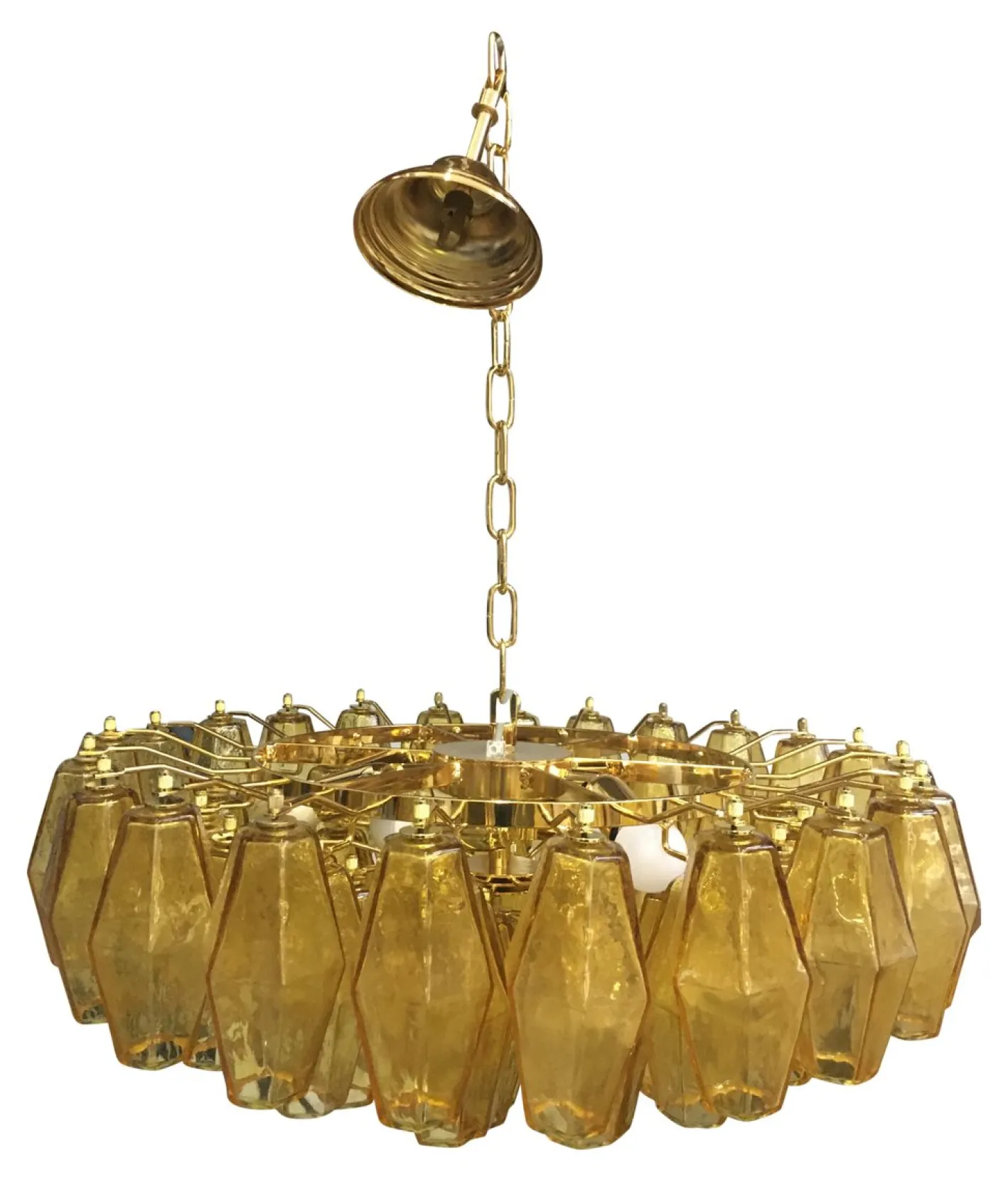 Grüner Poliedro Murano Glas Kronleuchter mit goldenem Metall von Simoeng