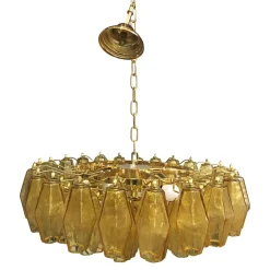 Grüner Poliedro Murano Glas Kronleuchter mit goldenem Metall von Simoeng
