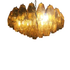 Grüner Poliedro Murano Glas Kronleuchter mit goldenem Metall von Simoeng