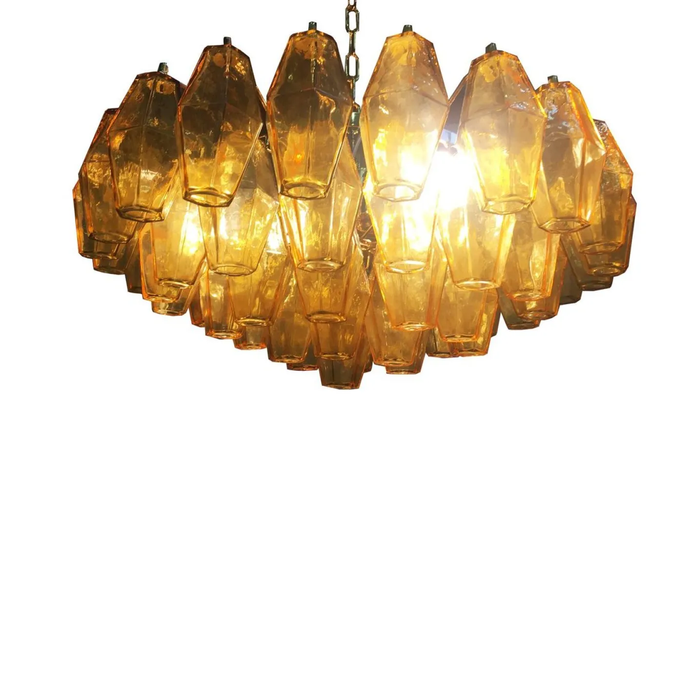 Grüner Poliedro Murano Glas Kronleuchter mit goldenem Metall von Simoeng