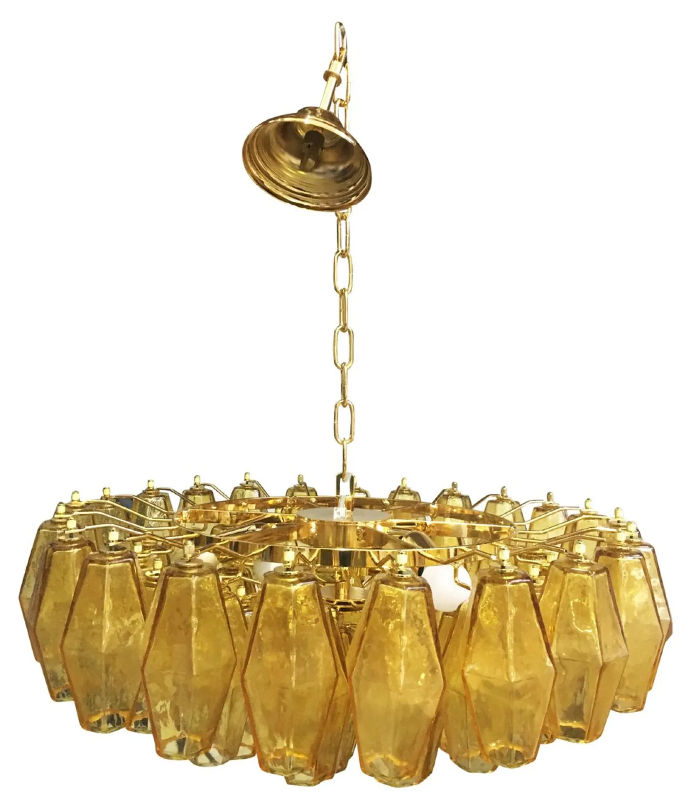 Grüner Poliedro Murano Glas Kronleuchter mit goldenem Metall von Simoeng