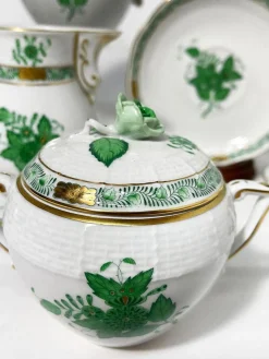 Grünes Apponyi Teeservice aus grünem Porzellan von Herend Hungary, 10er Set