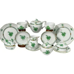 Grünes Apponyi Teeservice aus grünem Porzellan von Herend Hungary, 10er Set