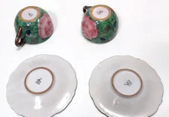 Grüne Tee- oder Kaffeetassen aus Steingut mit Blumenmotiven von Zaccagnini, 1940er, 4er Set
